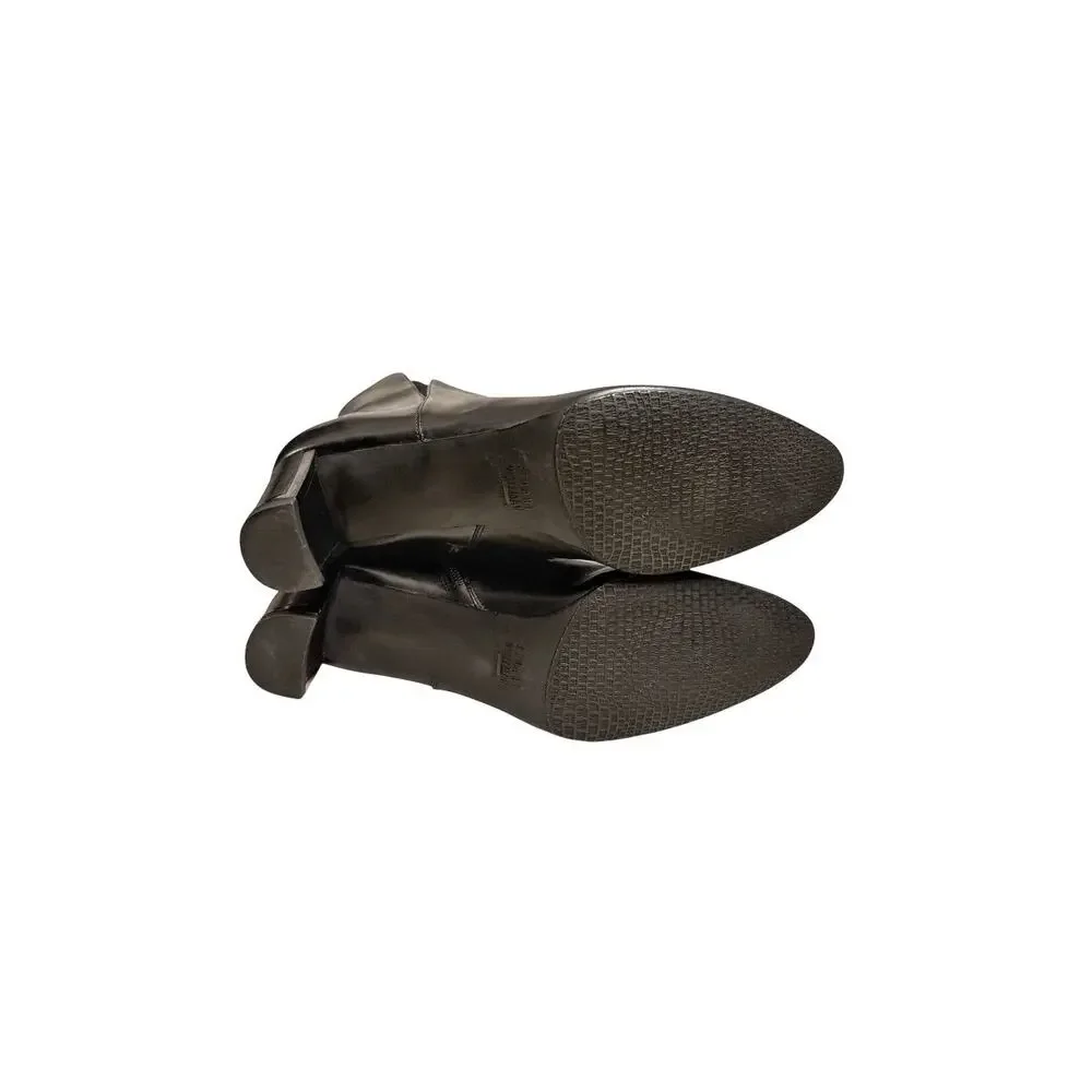 Stuart Weitzman Black Leather Ankle Boots Almond Toe Heeled Minimalist Booties